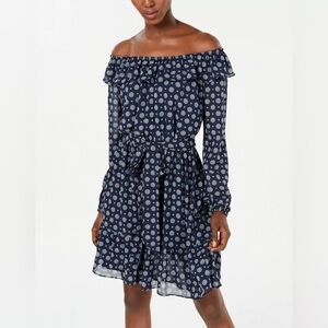 NWT Michael Kors Foulard Ruffle Off The Shoulder A-Line Petite PXL